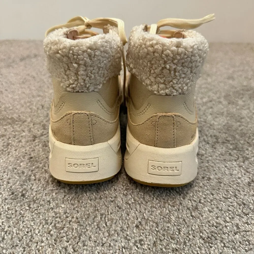 Sorel ONA 503 Mid Cozy Sneaker Boots Sherpa Cream Tan Womens Size 6.5 NL5047